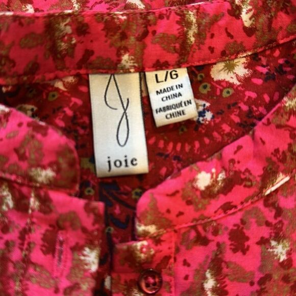 Joie Peasant Style Floral Print Long Sleeve shirt Button Down Ruffled Detail LG - Picture 10 of 10